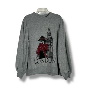 NWT Love + Lace Gray Studded “London” Graphic Sweater Size XL - “Carolina”